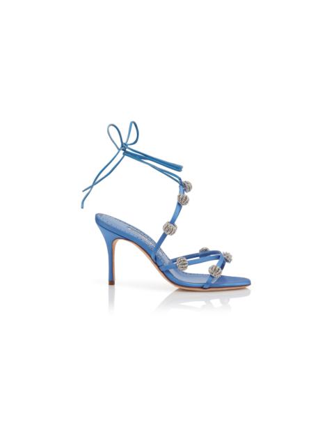 Blue Satin Strappy Embellished Sandals