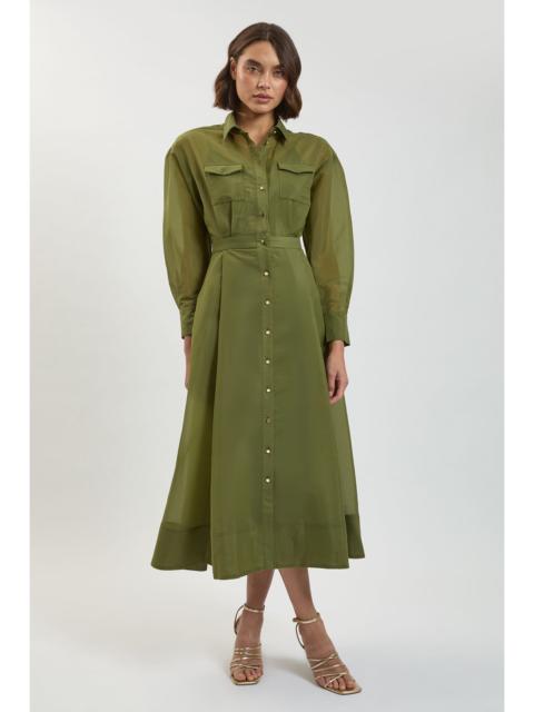KAREN MILLEN Trim Detail Organdie Midi Shirt Dress