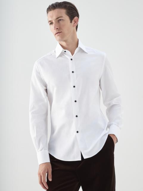 Sea Island cotton twill slim fit tuxedo shirt with spread collar