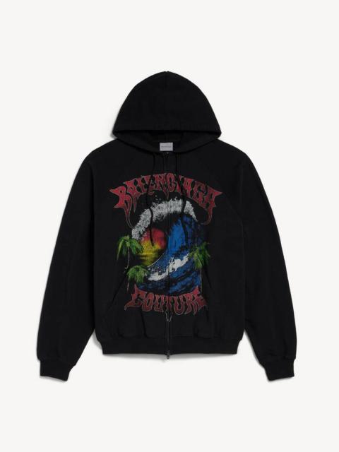 BALENCIAGA Men's Vintage Surfer Zip-up Hoodie in Black