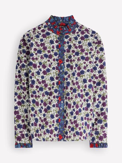 BODEN Sienna Frill Cotton Shirt-Soft Cream, Billowing Sprigs
