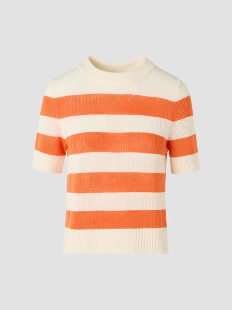 AKRIS Women's Striped Short-Sleeve Crewneck Sweater - Cream Orange