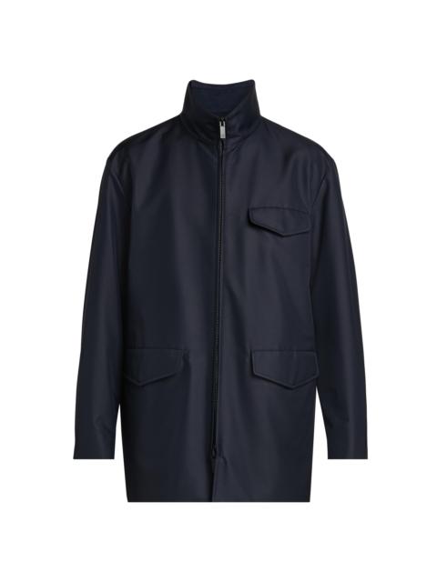 GIORGIO ARMANI Men's Stand-Collar Silk-Blend Peacoat - Solid Blue