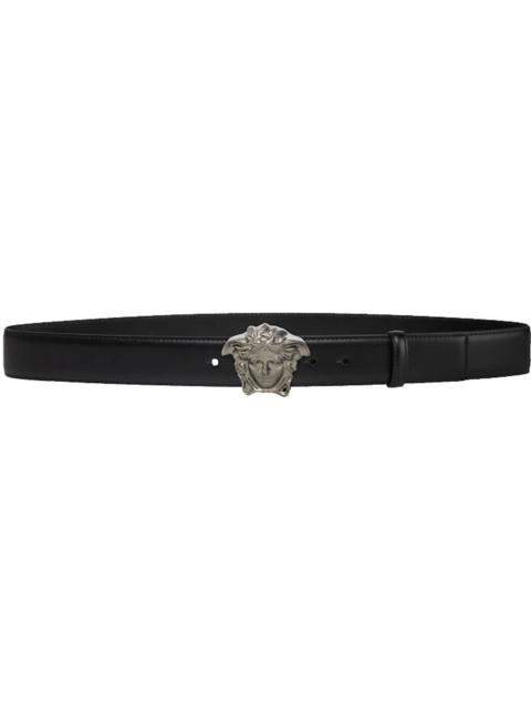 VERSACE Versace Palazzo Belt with Medusa Buckle Ruthenium-tone Black