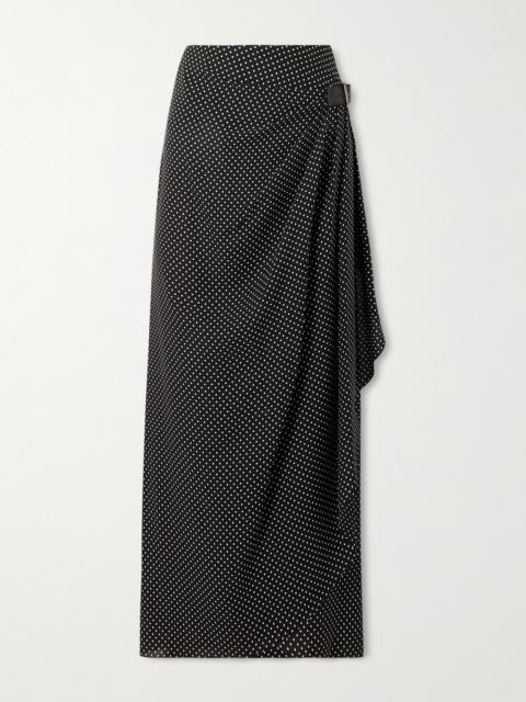 TOM FORD Buckle-detailed Wrap-effect Draped Polka-dot Silk-chiffon Midi Skirt