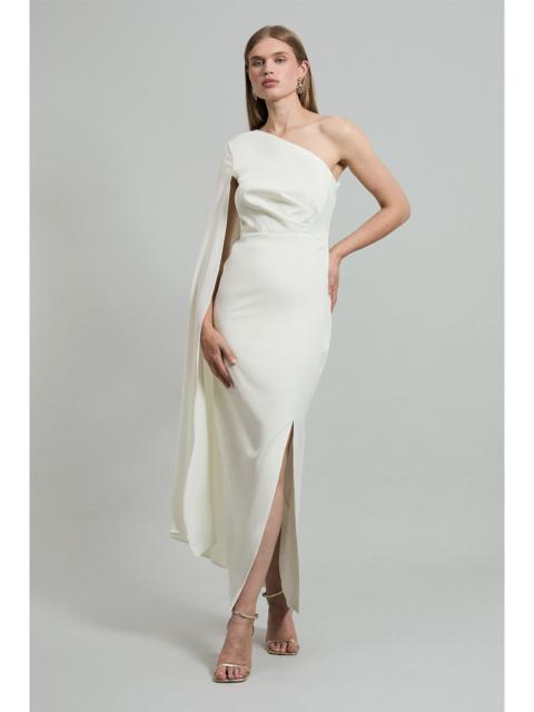 KAREN MILLEN Satin Drape One Shoulder Tailored Maxi Dress