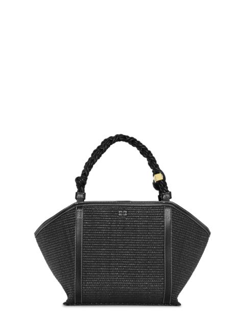 BLACK GANNI BOU MEDIUM TOTE RAFFIA BAG