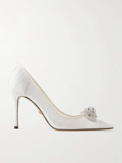 MACH & MACH Double Bow crystal-embellished lace pumps