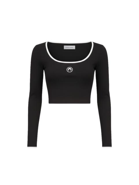 Marine Serre MOON LOGO BICOLOR JERSEY LS ROUNDNECK T-SHIRT ORGANIC COTTON