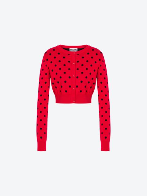 ALLOVER POLKA DOTS KNITTED CROPPED CARDIGAN