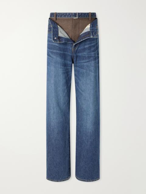 sacai Wide-leg Denim And Wool-flannel Pants