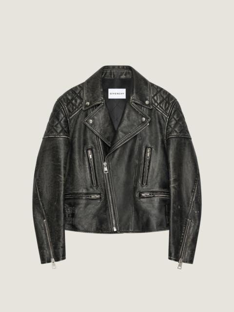 Givenchy ZIPPED BIKER BLOUSON IN LEATHER WITH SUNFLOWER PRINT