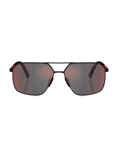 Prada Men's 60MM Aviator Sunglasses - Rubber Black