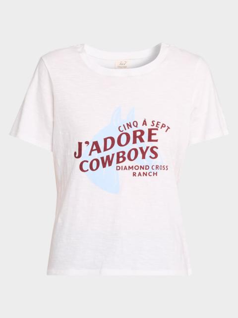 Cinq à Sept J'adore Cowboys Embellished Shrunken Tee