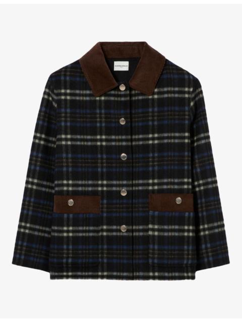 Claudie Pierlot Checked Corduroy-Collar Wool-Blend Coat