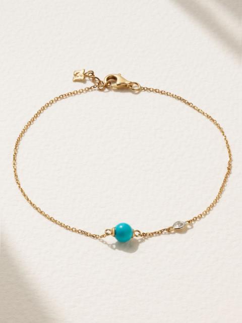 MATEO Dot 14-karat gold, turquoise and diamond bracelet Blue