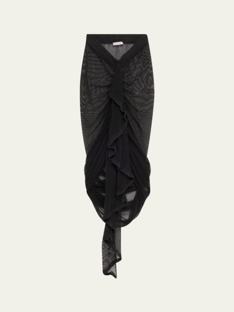AISLING CAMPS Wave Mesh-Knit Ruched Skirt