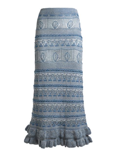 Etro Ruffled Cotton Knit Maxi Skirt multi