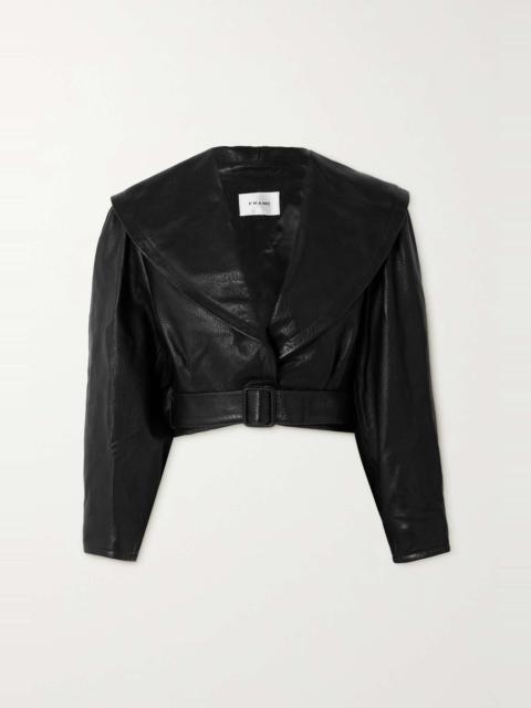 FRAME Cropped belted textured-leather jacket