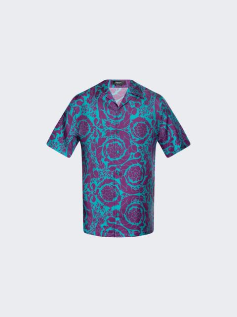 VERSACE Barocco Silhouette Silk Shirt Teal And Plum