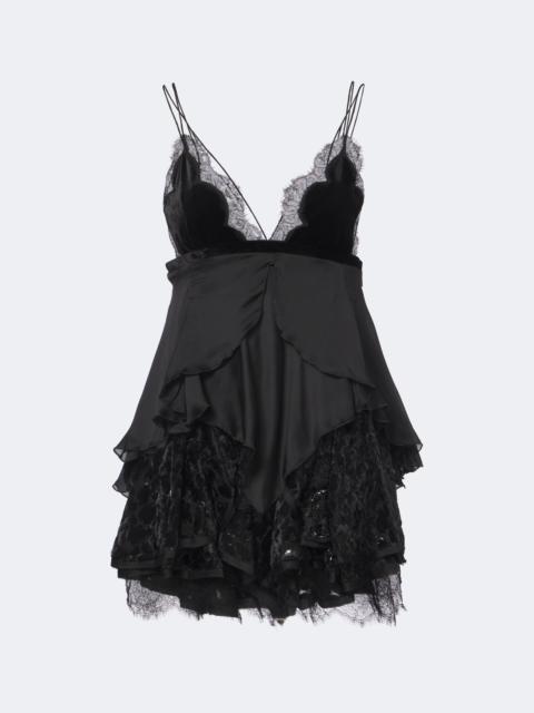 Roberto Cavalli Lace-trimmed ruffled silk minidress