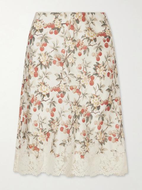 DÔEN Elowette Lace-trimmed Floral-print Silk-satin Midi Skirt