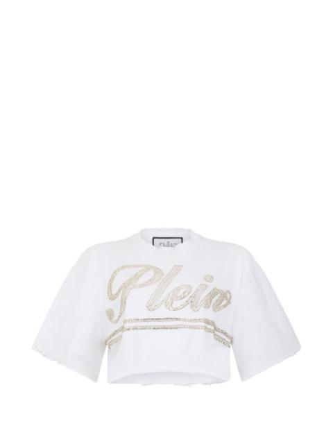 PHILIPP PLEIN strass signature cropped T-shirt