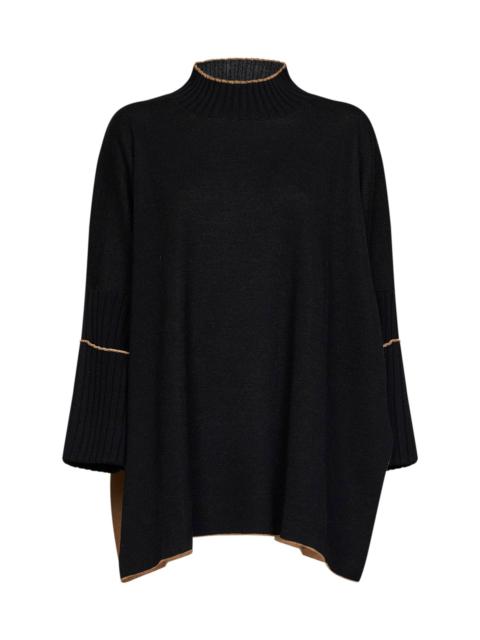 Herno Black virgin wool knit poncho-style sweater