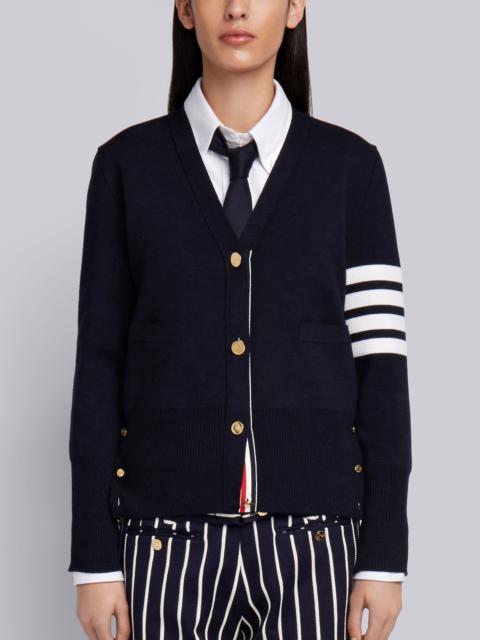 Thom Browne Navy Milano Stitch Fine Merino Wool 4-bar Classic V-neck Cardigan