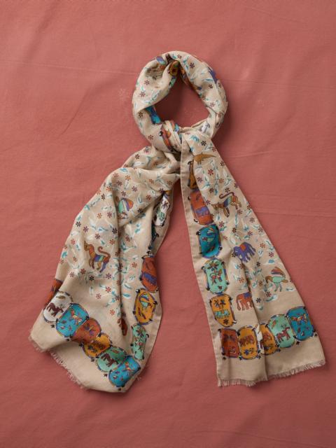 Drake's Ecru Loose Animal Print Wool-Silk Scarf
