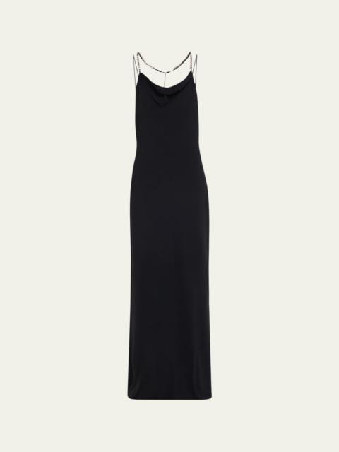 Crystal Strap Halter Draped Cowl Neck Gown