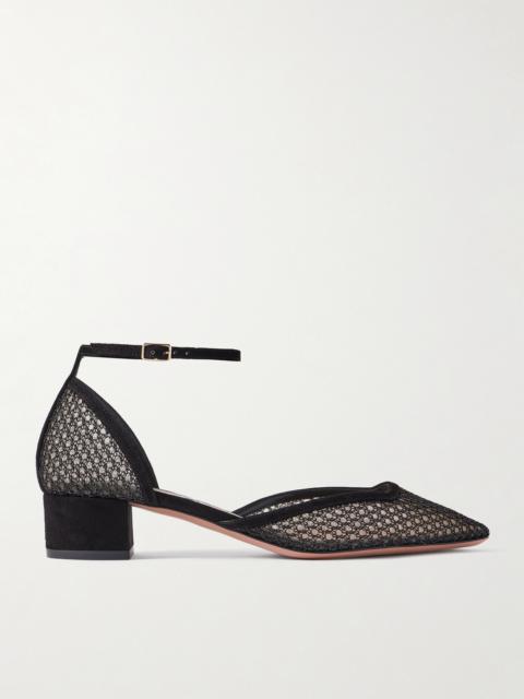 AQUAZZURA Asha 35 Suede-trimmed Mesh Pumps