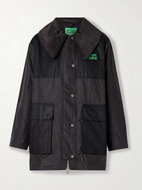 Barbour + GANNI corduroy-trimmed paneled checked waxed-organic cotton jacket