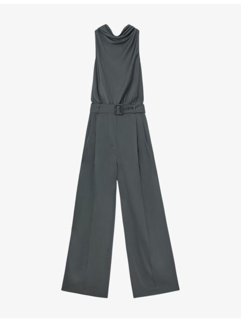 REISS Erica Cowl-Neck Satin Occasion Jumpsuit