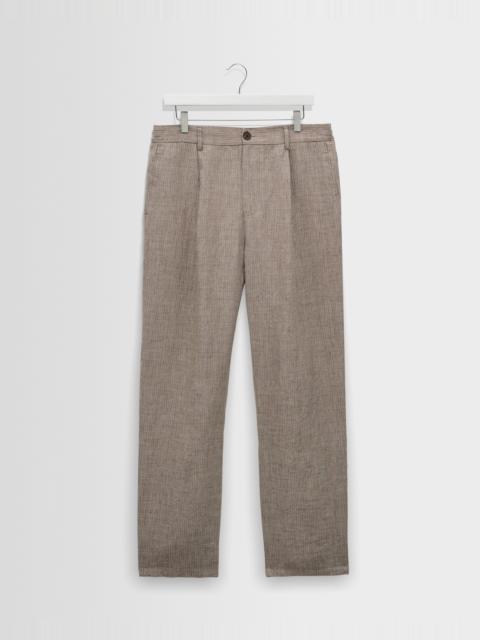 Wax London Malham - Natural And Brown Stripe Linen Wide Fit Trousers