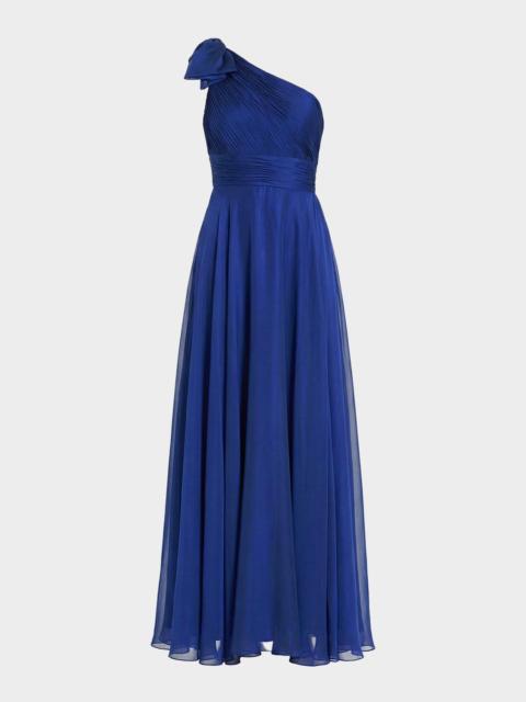 MAC DUGGAL Pleated One-Shoulder Gown