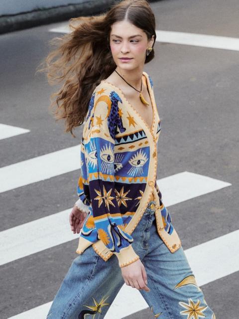 FARM RIO Mixed Mystical Ainika Buttoned Knit Cardigan