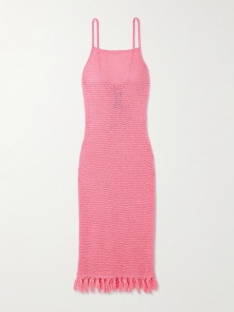 The Elder Statesman Fringed Open-knit Cotton Midi Dress