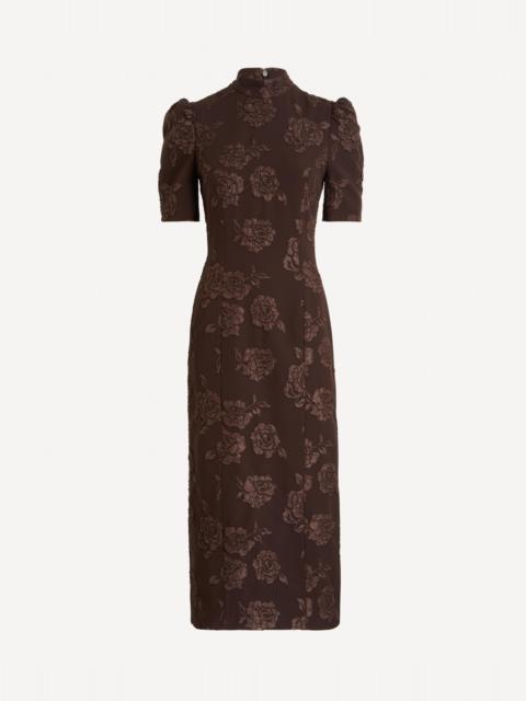 ROTATE Dark Brown Jacquard Midi Dress