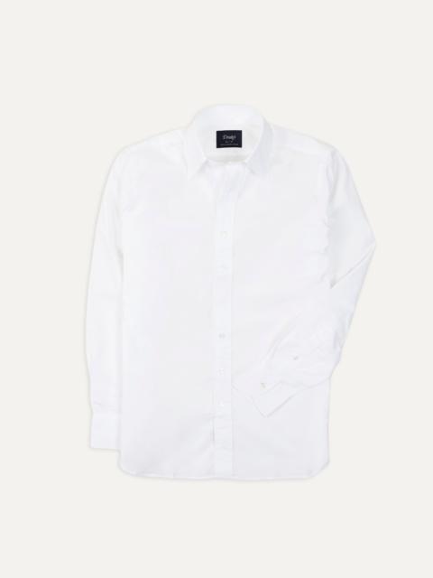 Drake's White Cotton Poplin Long Point Collar Shirt