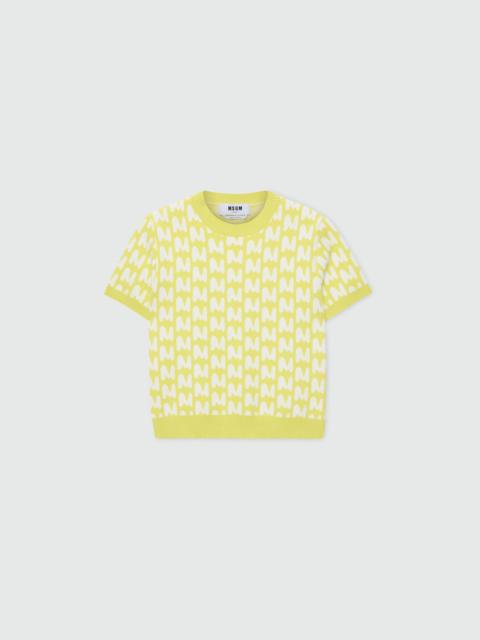 MSGM Lime MWAVE jacquard knit top