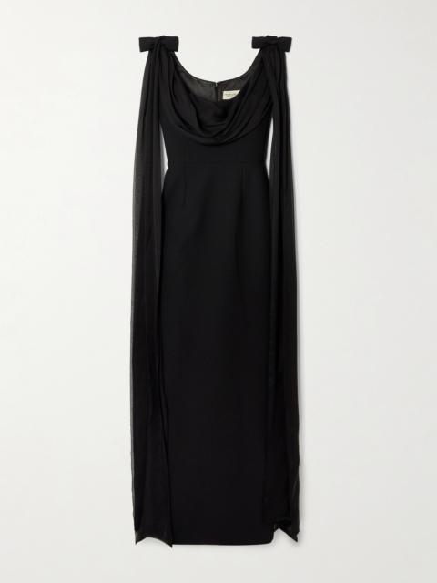 THE NEW ARRIVALS ILKYAZ OZEL Morticia Bow-detailed Draped Silk Voile-trimmed Cady Gown