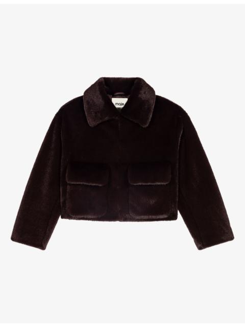 maje Short Embellished-Collar Faux-Fur Jacket