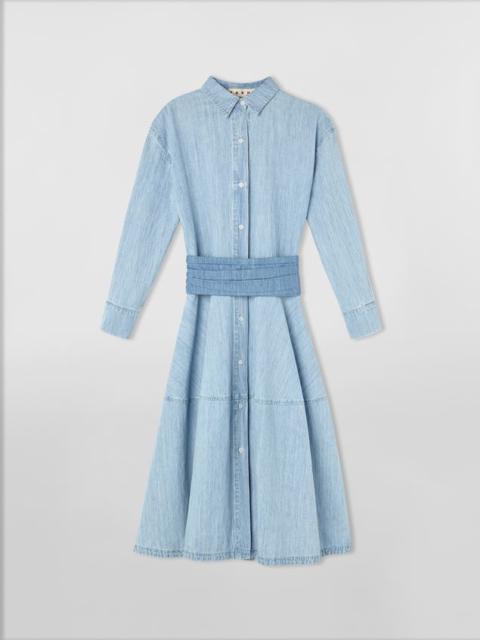 Marni CHAMBRAY DENIM CHEMISIER DRESS WITH REMOVABLE SMOCK STITCH BELT