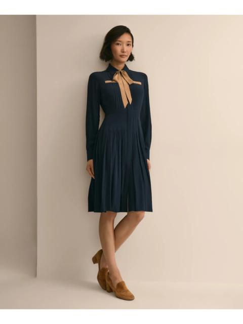 Brooks Brothers Long-Sleeve Pleated Bow-Tie Dress