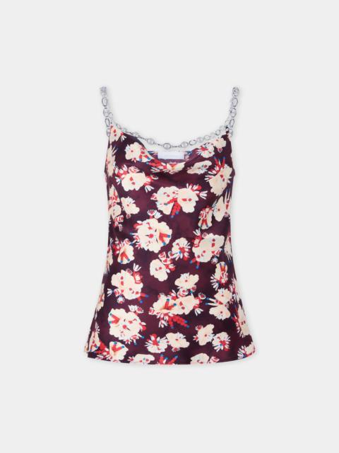 rabanne MAGENTA FLORAL PATTERNED TOP IN SATIN SILK