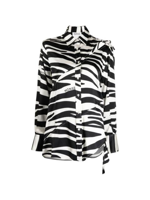 zebra-print slashed-detail silk shirt