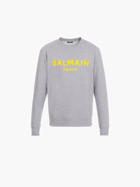 Balmain Gray cotton sweatshirt with yellow velvet Balmain logo