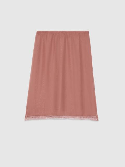 Silk chiffon skirt with lace trim