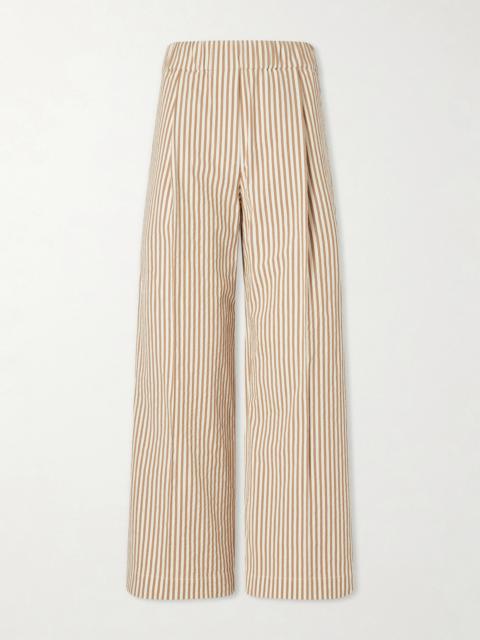 Brunello Cucinelli Cropped Pleated Striped Cotton-blend Wide-leg Pants